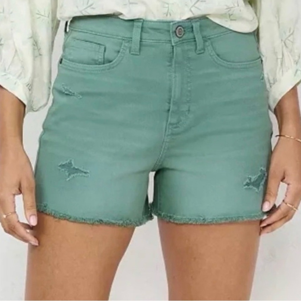 LC Lauren Conrad High-Rise Distressed Jean Shorts in Sage